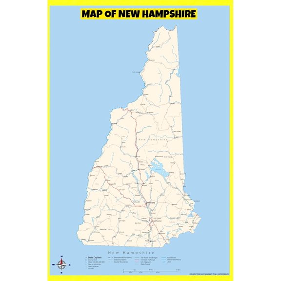 New Hampshire Map Poster - Laminated Wall Map - Style B - 18x24 - Ideal for Classrooms and Homes – Features Bright Colors and Vivid Imagery