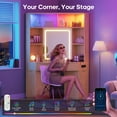 thumbnail image 3 of Fluted Vanity Desk With Led Lights Mirror, Luxury Corner Makeup Vanity Desk With Bag Showcase, Big Dressing Table With Glass Top, Cabinets, Shelves, Drawers, Charging Station,Oak, 3 of 9
