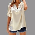 thumbnail image 3 of Tsesme Satin Short Sleeve T-Shirt for Women V-Neck Pullover Button Tops Summer Comfy Cool Tees, 3 of 5