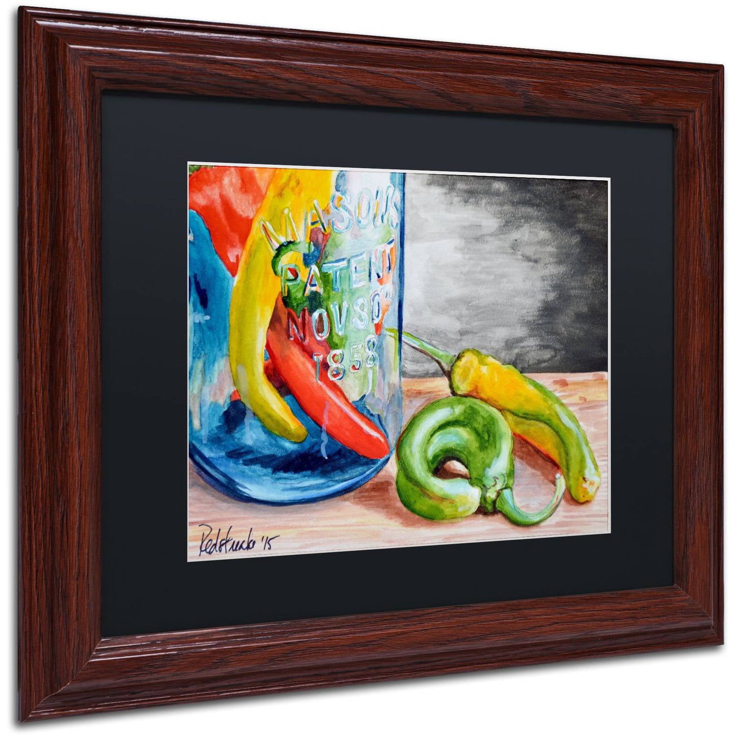 Trademark Fine Art "Chili Peppers" Canvas Art by Jennifer Redstreake Black Matte, Wood Frame