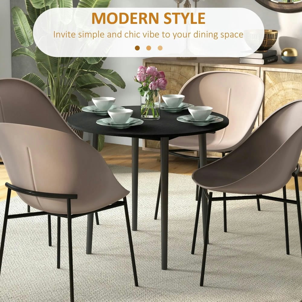 GVN Folding Dining Table, Round Drop Leaf Kitchen Table for Small Spaces with Wood Legs, Black