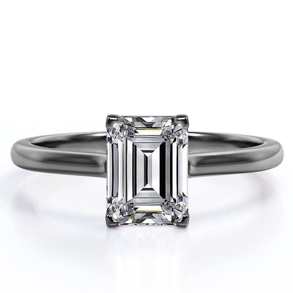 JeenMata Anillo Minimalista con Corte Esmeralda de 1 Quilate y Engaste en Garra para Mano Derecha, Chapado en Oro Negro de 18 K sobre Plata