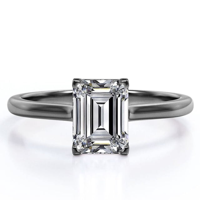JeenMata Anillo Minimalista con Corte Esmeralda de 1 Quilate y Engaste en Garra para Mano Derecha, Chapado en Oro Negro de 18 K sobre Plata