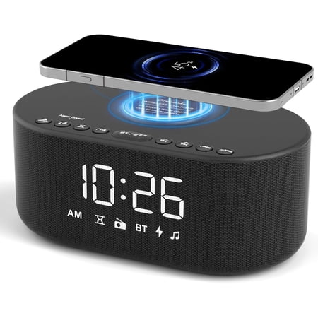 Dream Sky Digital Alarm Clock Radio with Wireless Charger & USB Port, Bluetooth Speaker, FM Radio