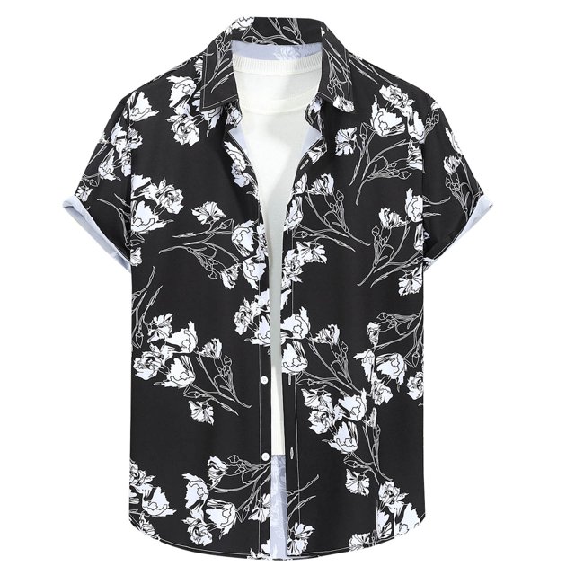 Camisa de Manga Corta con Estampado de Moda para Hombre Pompotops Talla S