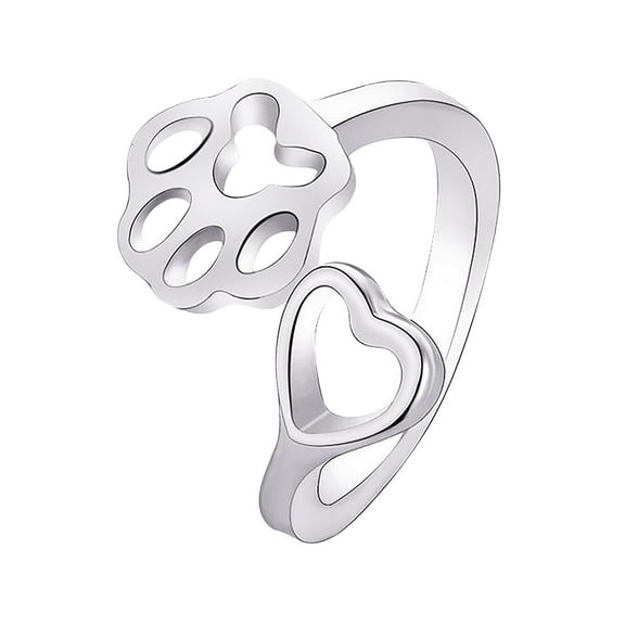 Guodhu Paw Print Heart Ring Pet Animal Lover Jewelry Lovers Adjustable Open Ring Dog Cat Claw Ring Rings for Women