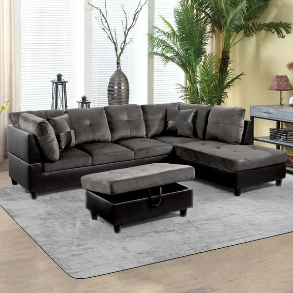 PonLiving 3 Piece Living Room Sectional Sofa Set Taupe