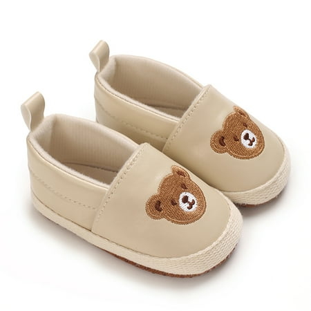 Loliuicca Baby Girl Casual Flats Bear Embroidery Soft Sole First Walking Shoes