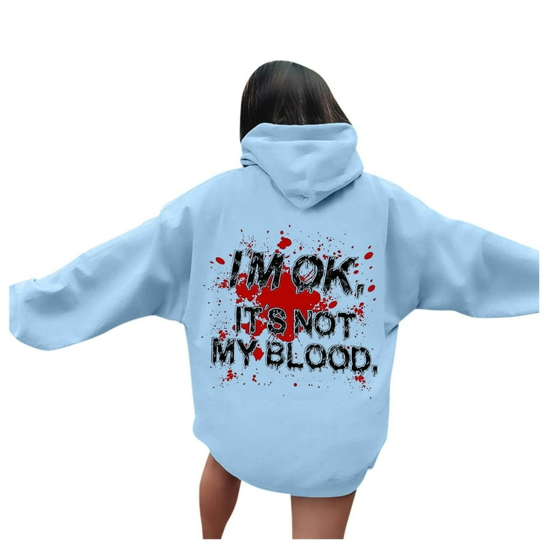 Hancoe Hooded Sweater Sweatshirts For Teen Girls Puff Hoodies Letter Print Casual Graphic Drawstring Pullover Halloween Costume Halloween Themed Hoodie Sky Blue XXXXXL Walmart