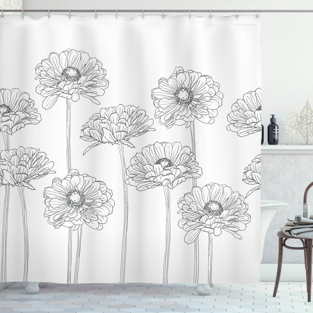 Gerber Daisy Shower Curtain Monochrome, White Daisy Shower Curtain Hooks