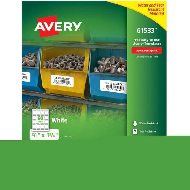 Avery Durable ID Labels - Polyester, White - Pack of 3000