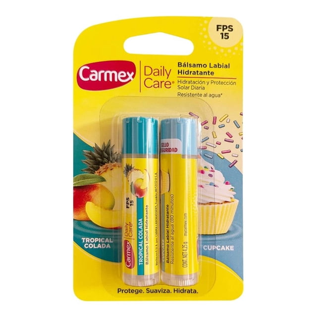 Bálsamo labial Carmex Daily Care dúo pack cupcake tropicolada 4.25 g c/u