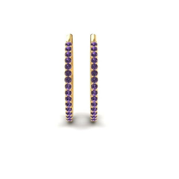 Pure Elegance Purple Amethyst Birthstone Round Cut Hoop Earring for Women 925 Silver With 14K Rose Gold Over