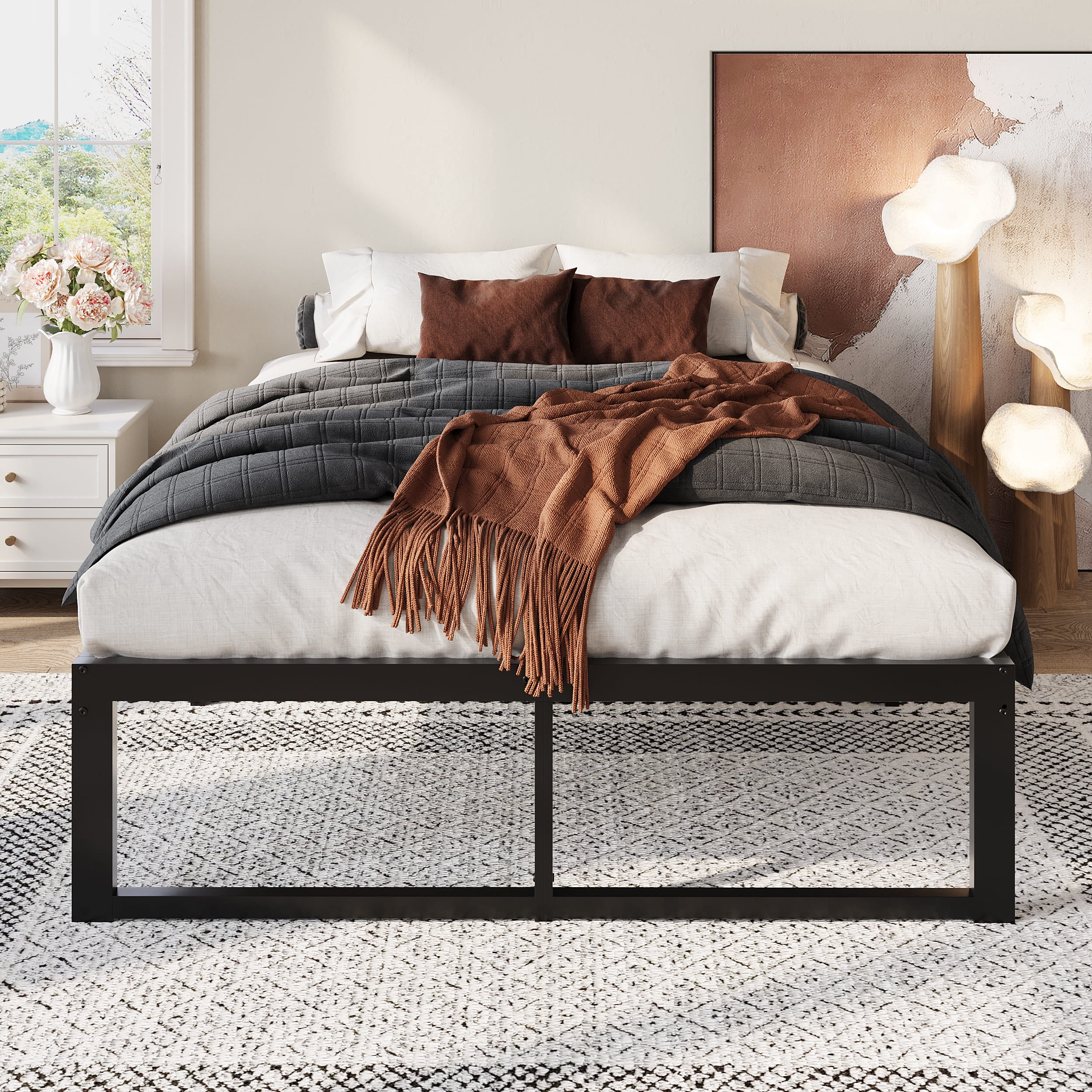 Amolife 14" Full Bed Frame Metal Platform Bed with Ample Storage Space Under Frame, Heavy Duty, Black