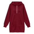 thumbnail image 4 of Hxshgdsn Women's Sweatshirt Dress With Pockets, Hooded Pullover Tunic Dress, Solid Color Casual Comfortable Outfit（Wine/L), 4 of 6