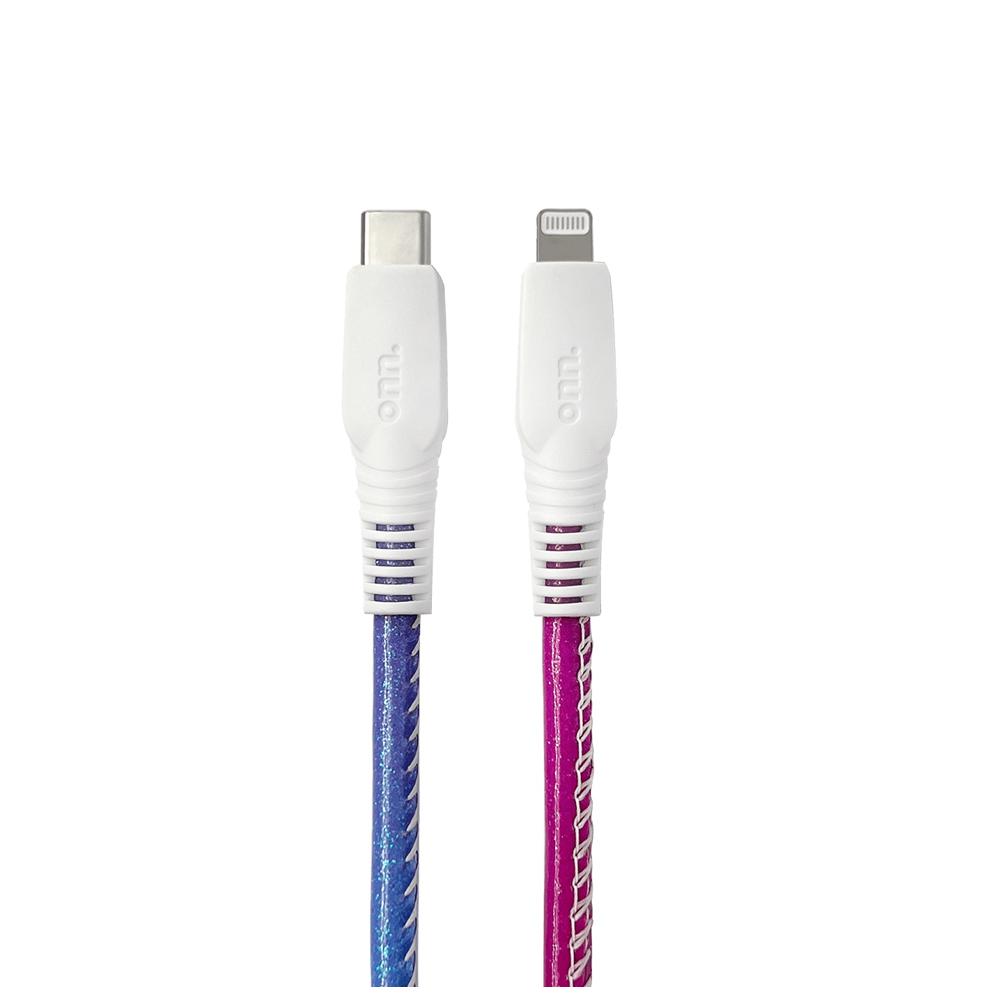 onn. Lightning to USBC Glitter Cable, Bright MultiColor, 6'