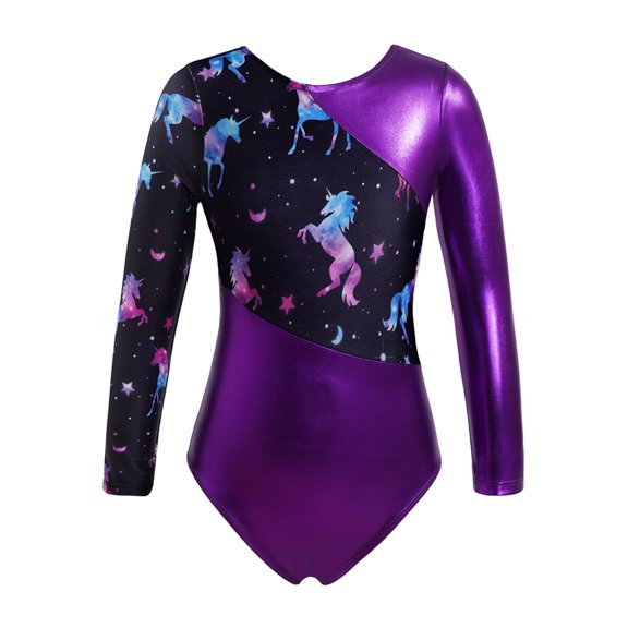 DPOIS Kids Girls' Gymnastics Leotards Long Sleeve Ballet Dance Leotard Purple 10