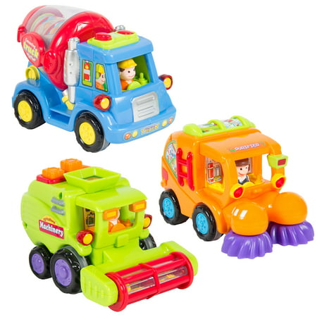 Best Choice Products Kids Push-and-Go Car Set with Street Sweeper, Cement Truck, Tractor, (Best Cars For Traveling Salespeople)
