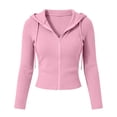 thumbnail image 4 of Ghalytn Women's Ribbed Knit Zip Up Hooded Crop Jacket Long Sleeve Slim Fit Casual Cardigan, 4 of 7