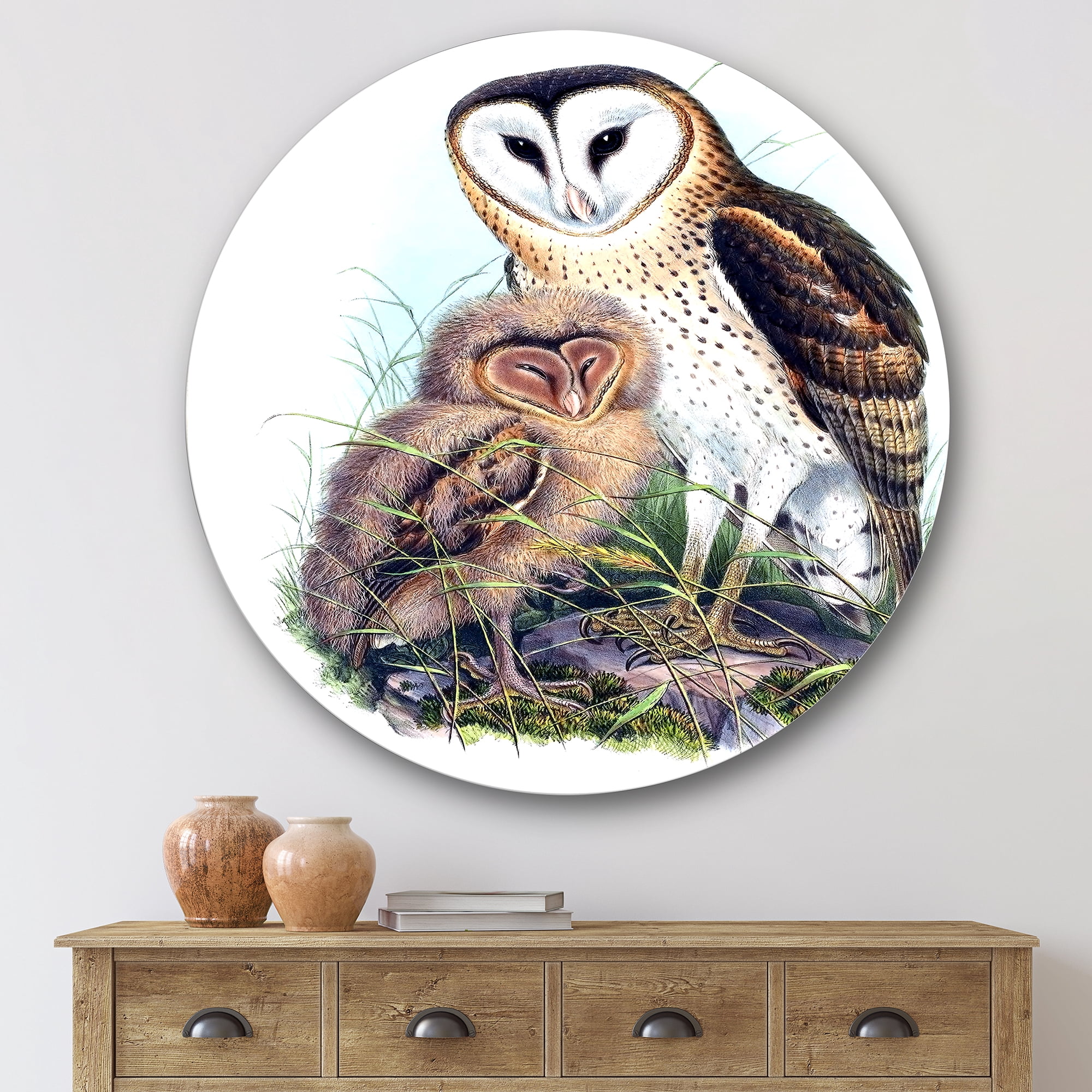 Designart 'Ancient Birds I' Traditional Circle Metal Wall Art 29x29 - Disc of 29