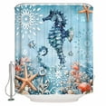 thumbnail image 2 of Blue Coastal Seahorse Bathroom Curtain 72 Inch Shower Stall Curtain with Hooks, Summer Beach Starfish Botanical Waterproof Polyester Bath Curtain Washable Bathtub Curtain 36''x 72'', 2 of 6