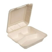 Vegware White Molded Fiber Clamshell Containers, 3-Compartment, 9 x 18 x 2, White, Sugarcane, 200/Carton