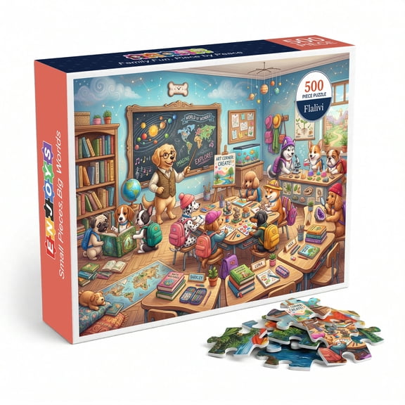 Dog Classroom Jigsaw Puzzle for Adults 500 Pieces, Cute Cartoon Puppy School Illustration, Premium Thick Cardboard with Matte Finish, Perfect Gift for Dog Lovers and Puzzle Enthusiasts