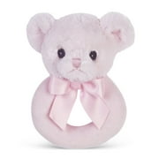 Bearington Baby Huggie Plush Stuffed Animal Pink Teddy Bear Soft Ring Rattle, 5.5"