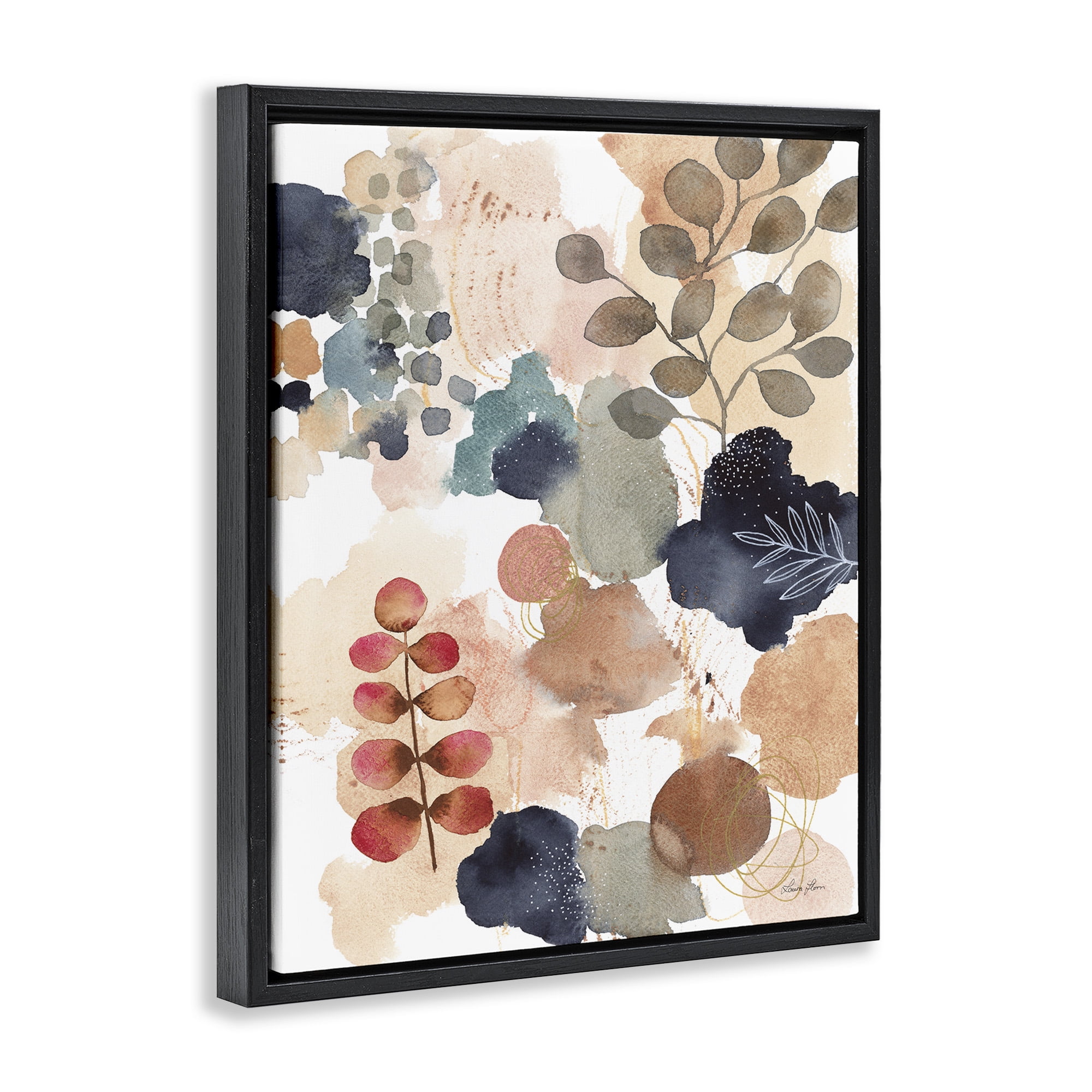 Stupell Industries Abstract Botanical Shape Collage Abstract Painting Black Floater Framed Canvas Art Print Wall Art, 25 x 31