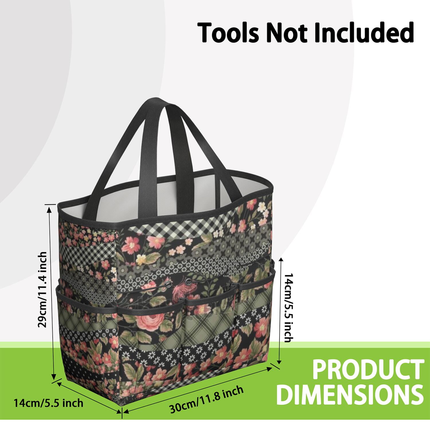 Garden Tool Bag,Pioneer Flower Floral Print Pattern Garden Tool Organizer,Garden Gifts,Waterproof Multi-Pocket Garden Tool Storage 11.8x5.5x11.4 Inch(Tools NOT Included)