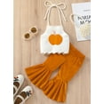 thumbnail image 2 of Toddler Baby Girl Halloween Outfit 6M 12M 18M 24M 3Y Sleeveless Pumpkin Print Halter Tops Ruffled Bell Bottoms Cute Clothes, 2 of 8