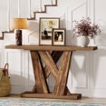 thumbnail image 2 of Finmind Farmhouse Console Table, 55-Inch Sofa Table Behind The Couch with Geometric Base, Skinny Entryway Table for Entrance, Living Room, Hallway, Foyer, Rustic Brown, 2 of 8