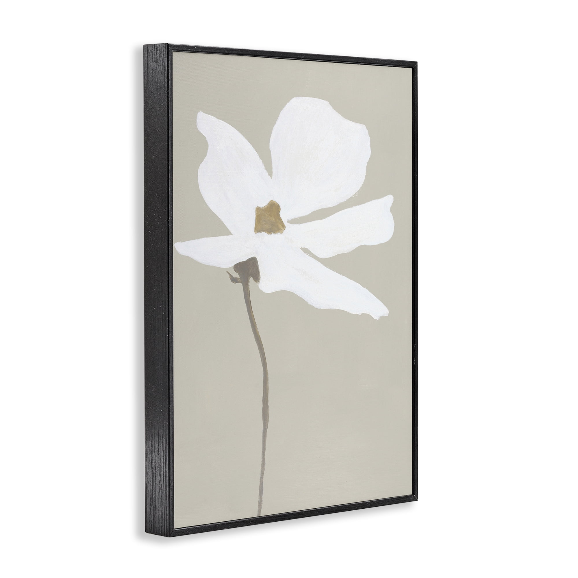 Stupell Industries White Flower Sprout Botanical & Floral Painting Black Framed Art Print Wall Art, 16 x 24