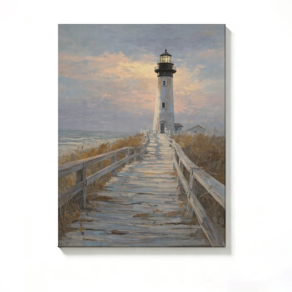 FLASHLUMI 8x12 Inch Vintage Coastal Lighthouse at Sunset Oil Painting Canvas Wall Art, Nautical Seaside Decor for Living Room Bedroom, No Frame