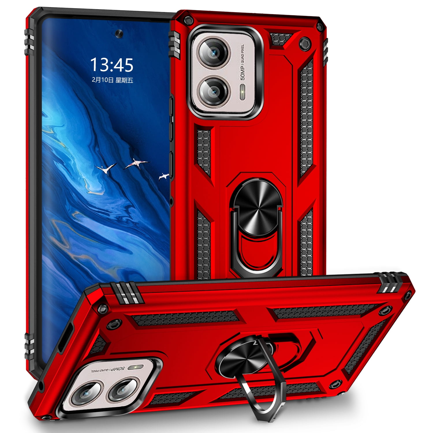 Custodia Antiurto HFICY Con Anello E Vetro Temperato Per Motorola Moto Edge 2023