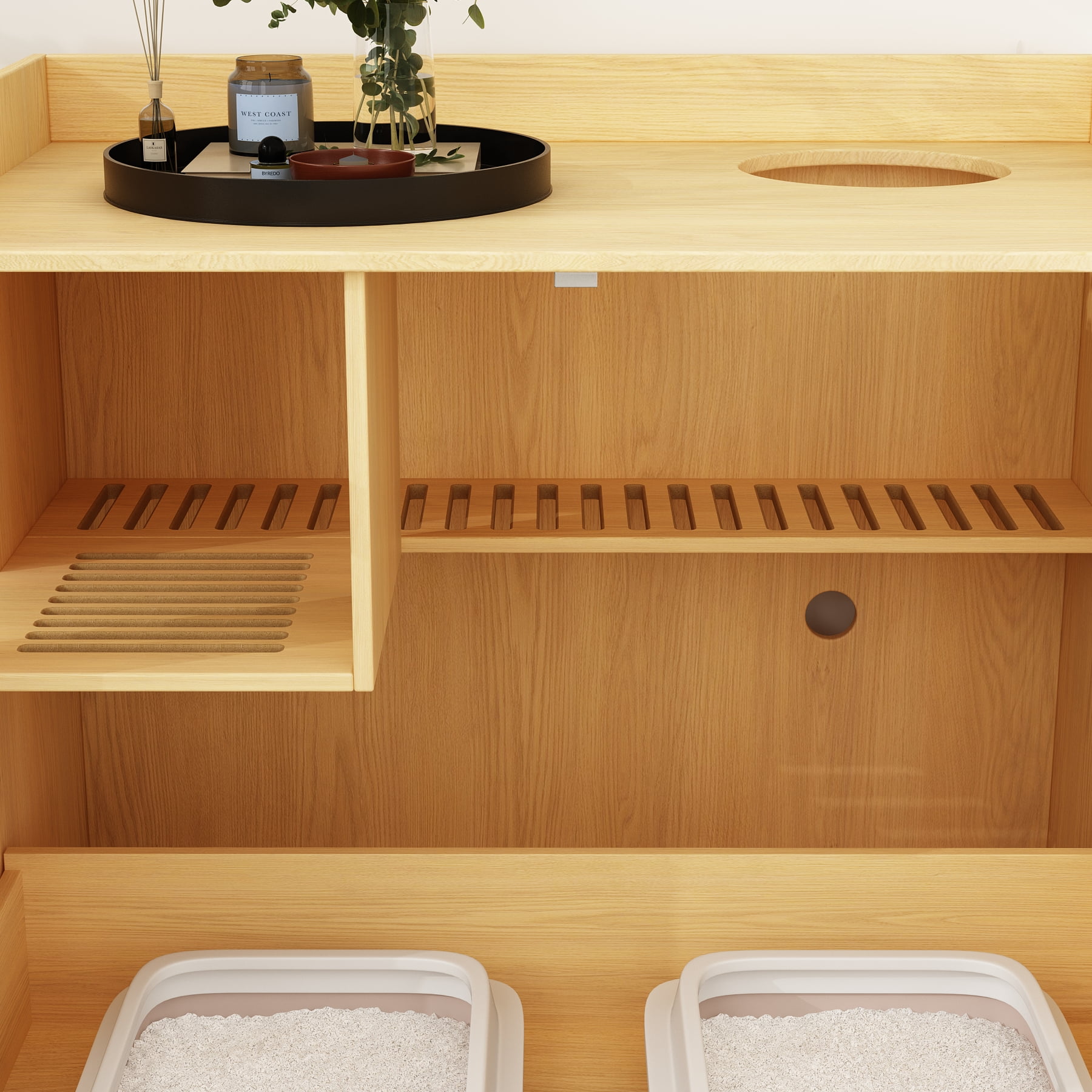 NARTRU Large Cat Litter Box Enclosure Furniture with Drawer and Runway Litter Filter for Litter Boxes,Oak
