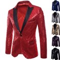thumbnail image 5 of KeShDi Sequin Blazer Men's Fashion Solid Color Long Sleeved Lapel Sequin Breasted Suit Jacket Red 5X, 5 of 5