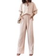thumbnail image 2 of Women'S Solid Color Collared Blouse and High Waist Pants Two Piece Set Fashion, 2 of 9