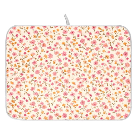 Dish Drying Mat for Kitchen Counter 16x18/18x24 Retro Flowers Pink Orange Absorbent Coffee Bar Mat Dish Drainer Rack Mat for Kitchen Counter