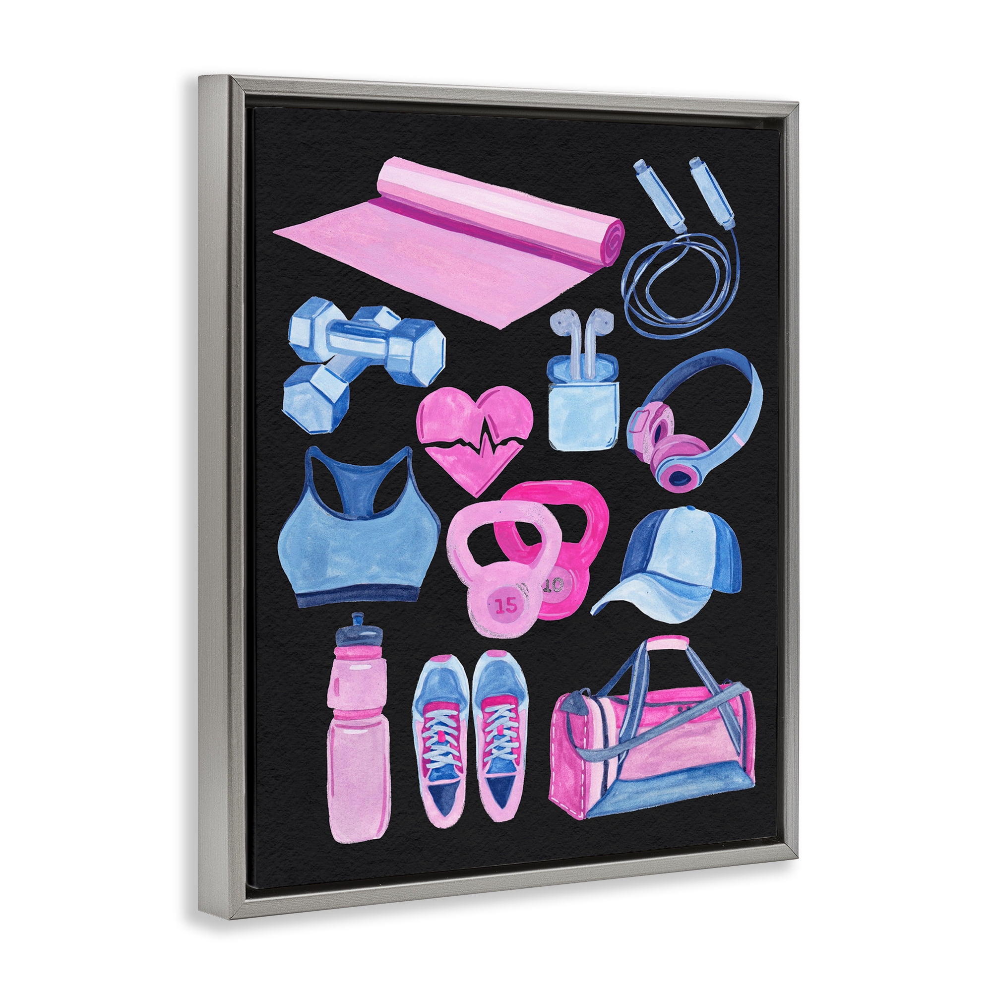 Stupell Industries Bold Workout & Exercise Sports Painting Gray Floater Framed Canvas Art Print Wall Art, 17 x 21