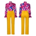 thumbnail image 4 of AURA Women Plus Size Floral Printed Two Piece Set Long Sleeve Shirt Wide Leg Pants Autumn Winter Outfit, 4 of 6