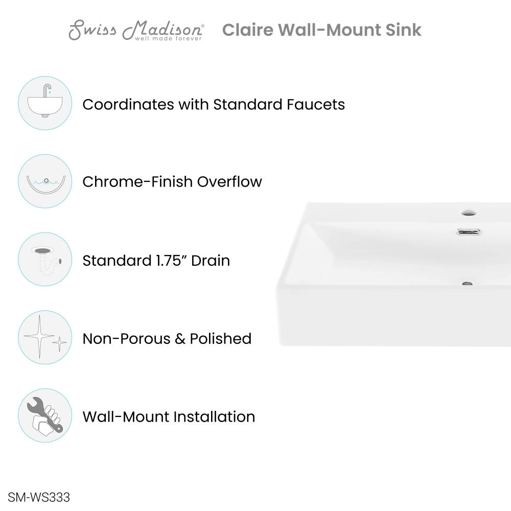 Claire 30" Rectangle Wall-Mount Bathroom Sink