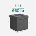 thumbnail image 2 of SONGMICS Folding Storage Ottoman Bench，38 x 38 x 38 cm，Ottoman Foot Rest, Storage Chest, Load 300 kg, for Living Room, Entryway, Dorm, Dark Gray, 2 of 6