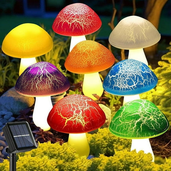 RuWeoMaa 16-Pack Cracked Mushrooms for Garden Decor, Solar Mushroom Lights Outdoor, Super Cute Whimsical Garden Art for Yard Decor Gnome Flowerbed Housewarming Decor(Multicolored)