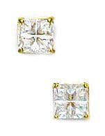 Diamond2Deal 14k Yellow Gold 4mm SquareCZ Basket Set Stud Earrings Ideal Gifts For Women 4x4mm