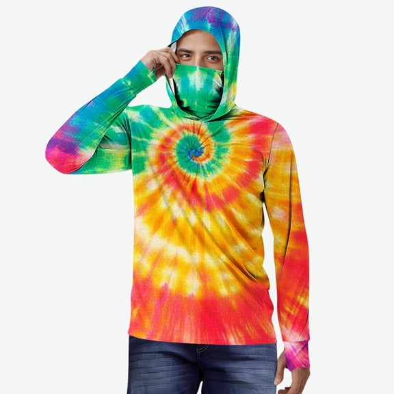 Yaoyar Men Casual Long Sleeve Pullover Printed Fishing Hoodies for Men with Face Mask Hooded Performance UPF 50 Sun Protection Long Sleeve Outdoor Hiking Shirt Breathable