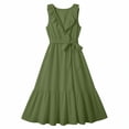 thumbnail image 4 of Women's Maxi Dress V Neck Sleeveless Ruffle Trim Tie Waist Tiered Dress Flowy Casual Summer Vacation Sundress Green L, 4 of 5