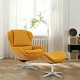 thumbnail image 3 of Gymax Swivel Rocking Chair Top Grain Leather Lounge Armchair w/Ottoman Yellow, 3 of 10