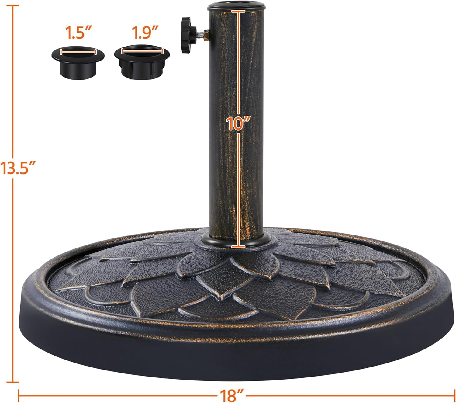 MorandiMal 18'' Patio Umbrella Base 26.5lbs Heavy Duty Antiqued Outdoor Market Umbrella Stand All-Weather Resin Umbrella Base for Garden & Yard, Bronze