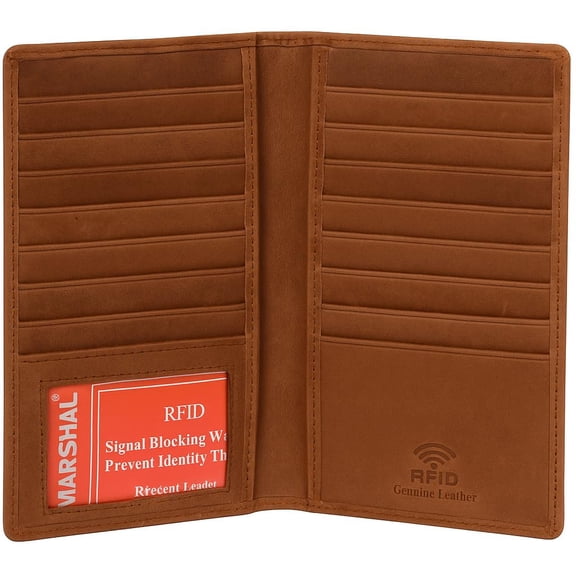 Marshal Bifold Genuine Leather RFID Blocking Credit Card ID Holder Tall Wallet Antique
